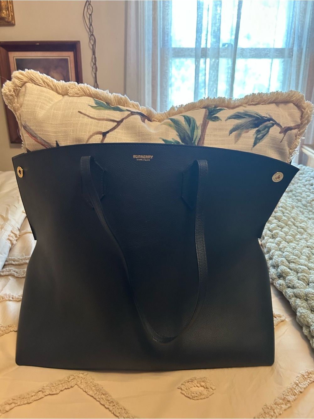 Burberry Black Leather Tote with Gold Accent